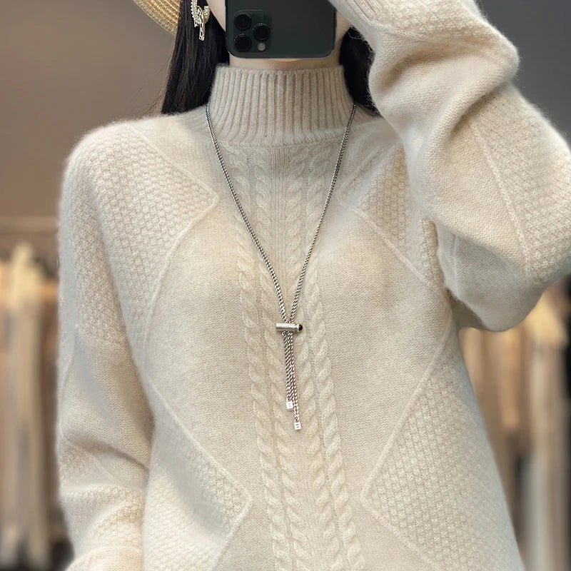Women's Cable Knit Mock Neck Sweater Casual Knit Layer