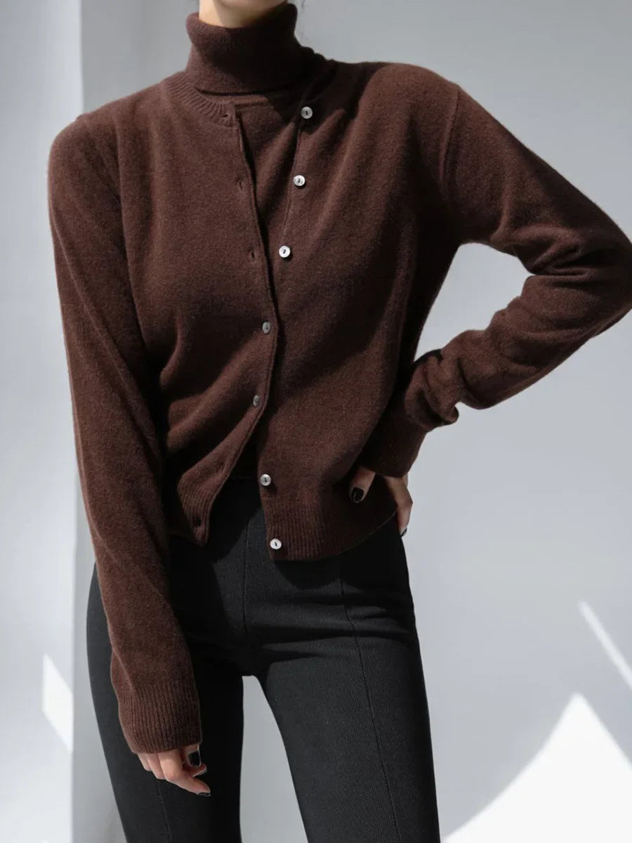 Women's Two Piece Turtleneck Top And Cardigan Clothing Set