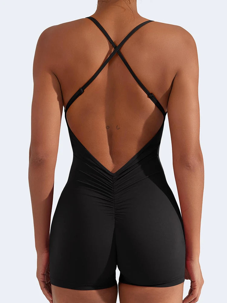 Women's Cross Back Polyester Romper with Thin Shoulder Straps