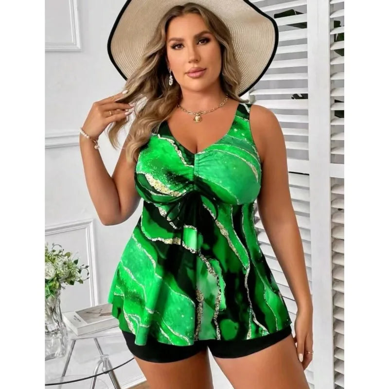 Women's Printed Twist Front Tankini Top and Shorts Swim Set