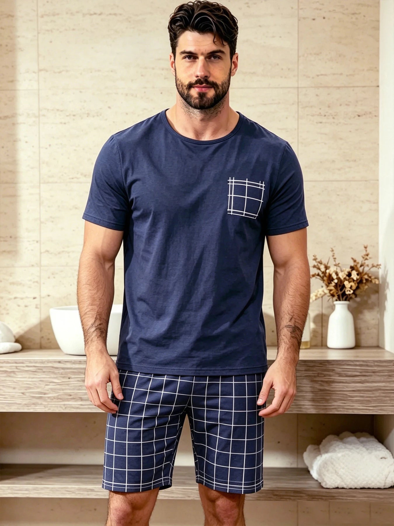 Men's Short Sleeve Pocket Top and Shorts Pajama Set