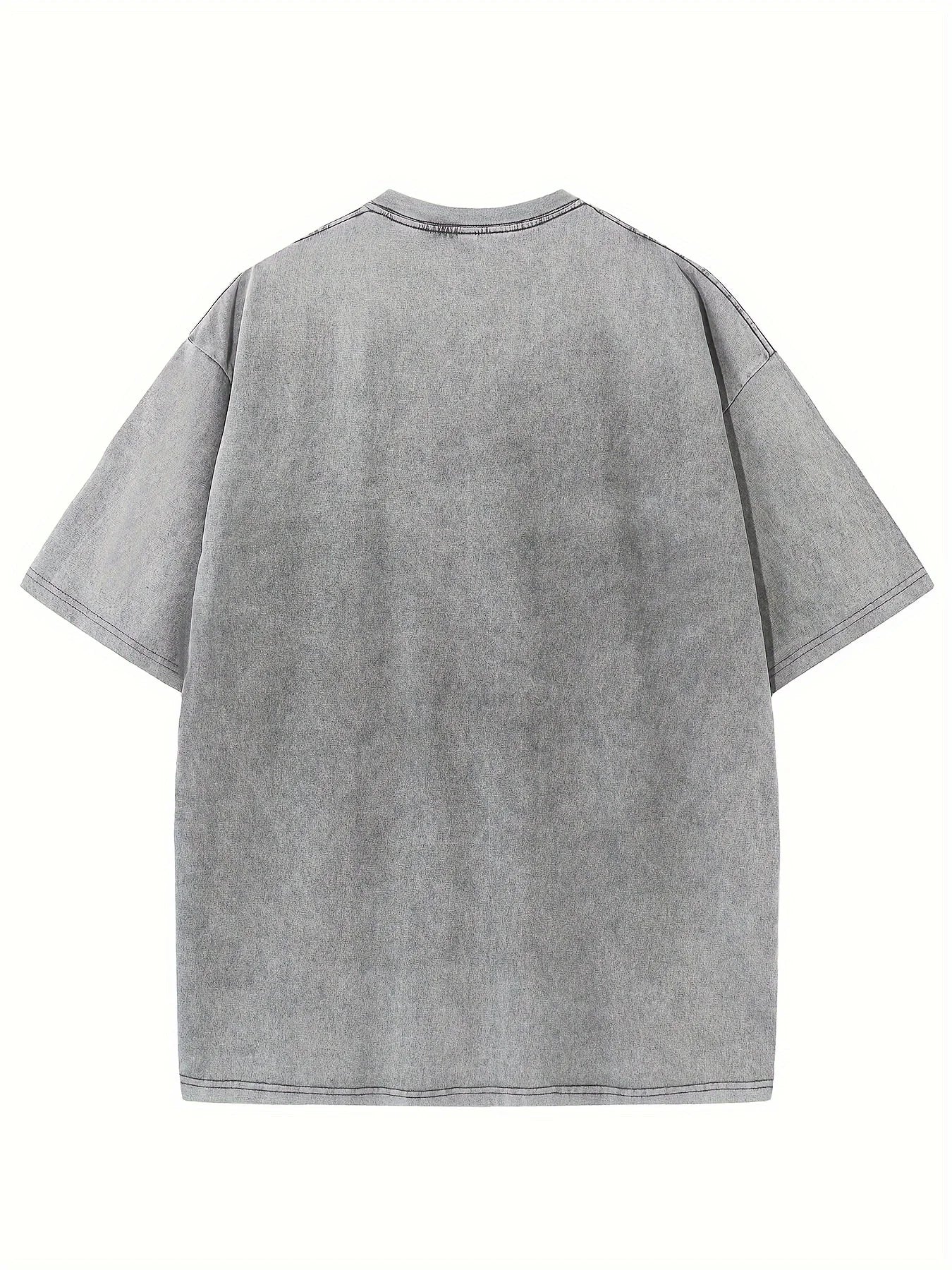Retro Washed Pattern High-quality Cotton Men's T-shirt - Loose Fit Short Sleeved Round Neck Top