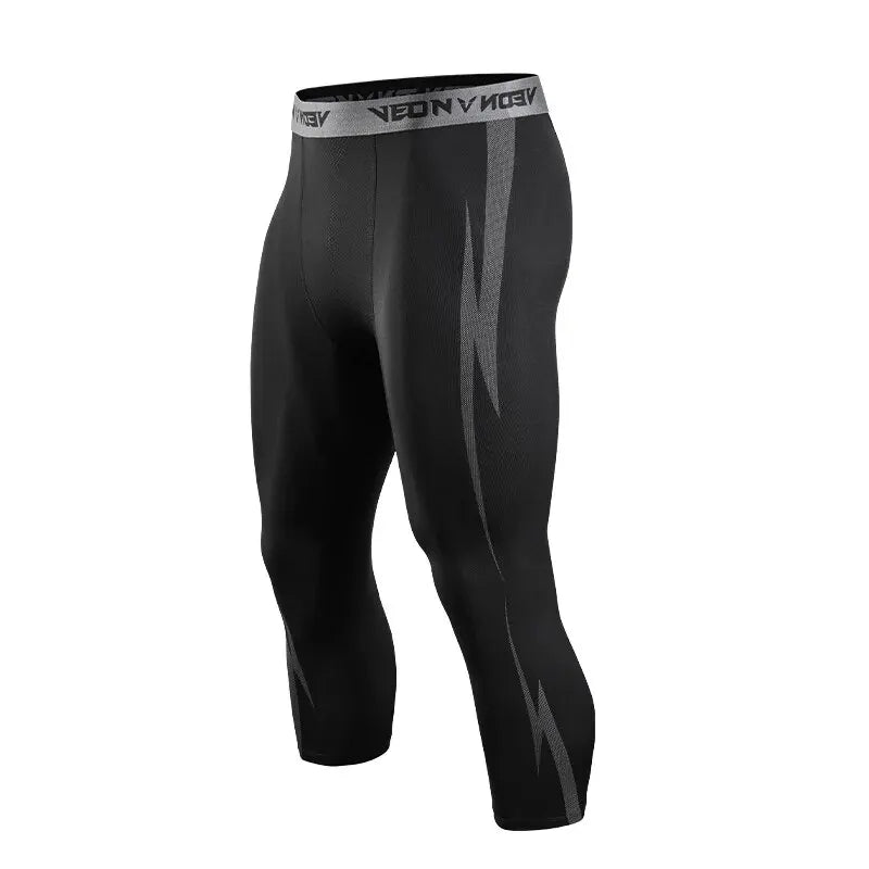 Men's Lightning Pattern Cropped Training Leggings for Gym and Running