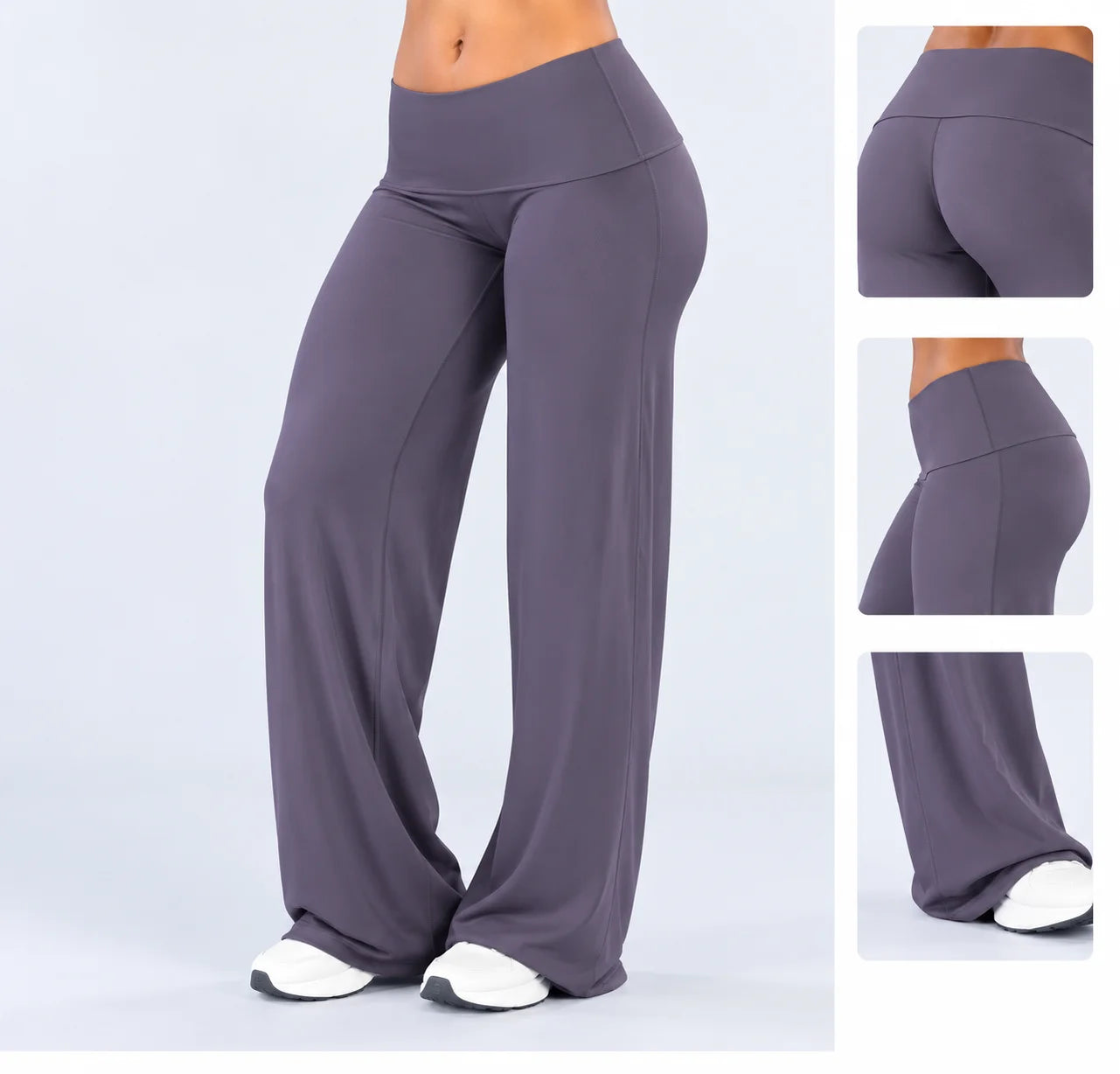Women's High Waist Polyester Blend Wide Leg Pants for Yoga and Casual Wear