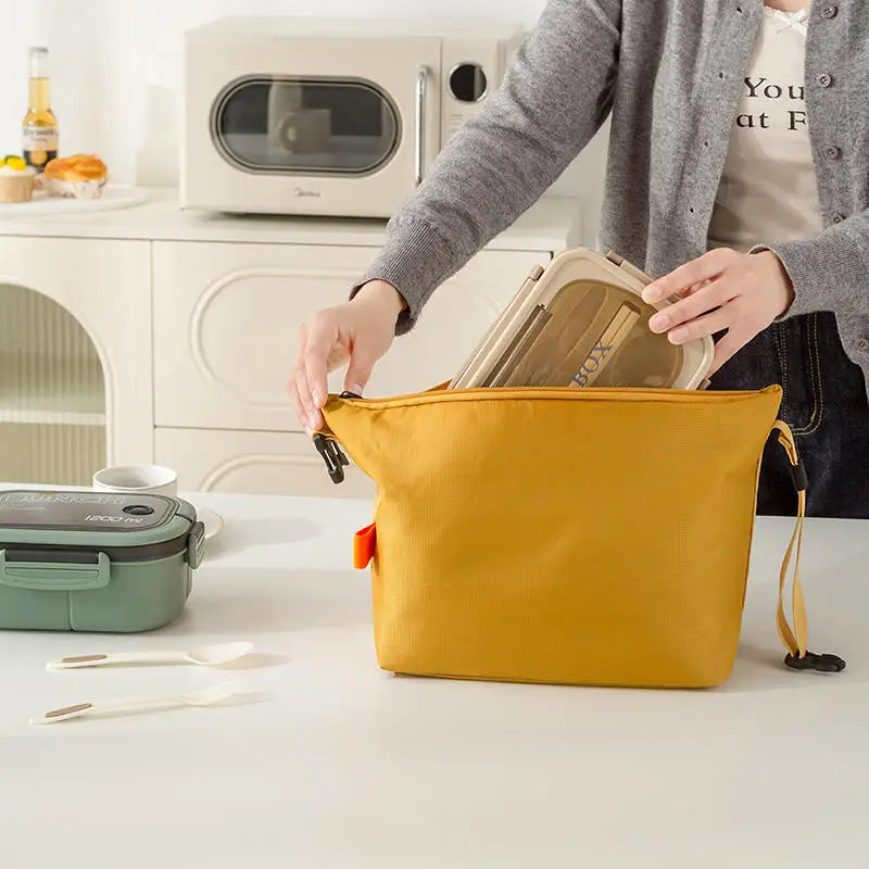 Solid Zippered Lunch Tote Bag with Adjustable Carry Handle