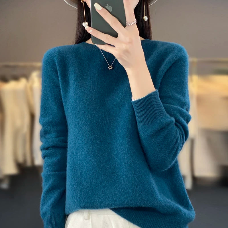 Women's Crew Neck Long Sleeve Sweater Casual Knit Layer