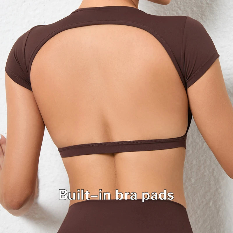 Women's Open Back Cap Sleeve Sports Crop Top