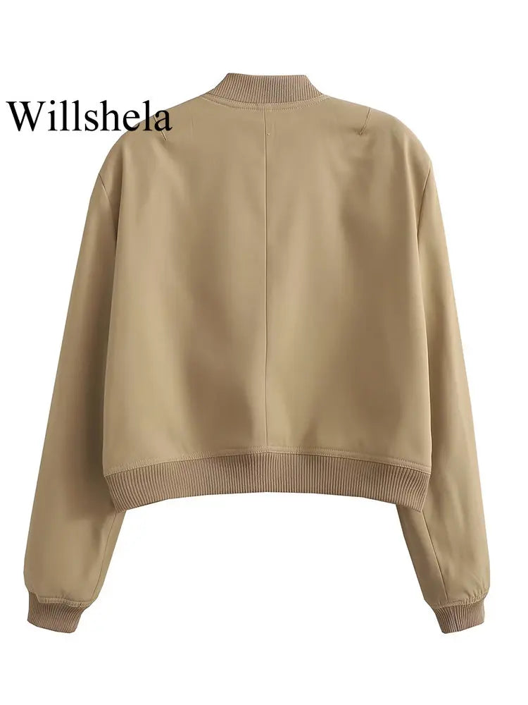 Women's V-Neck Button-Front Bomber Jacket
