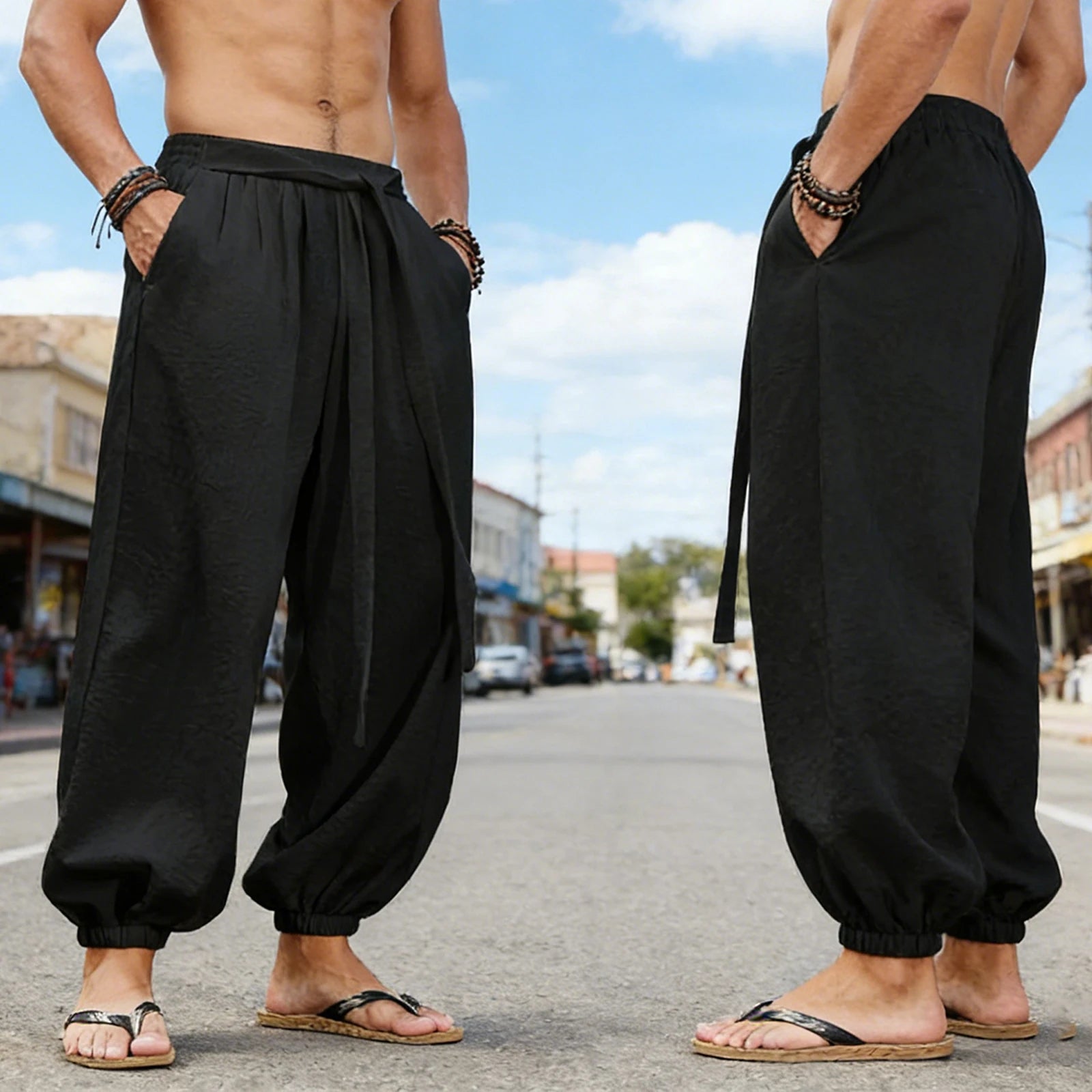 Men's Elastic Waist Loose Fit Casual Pants For Everyday Wear