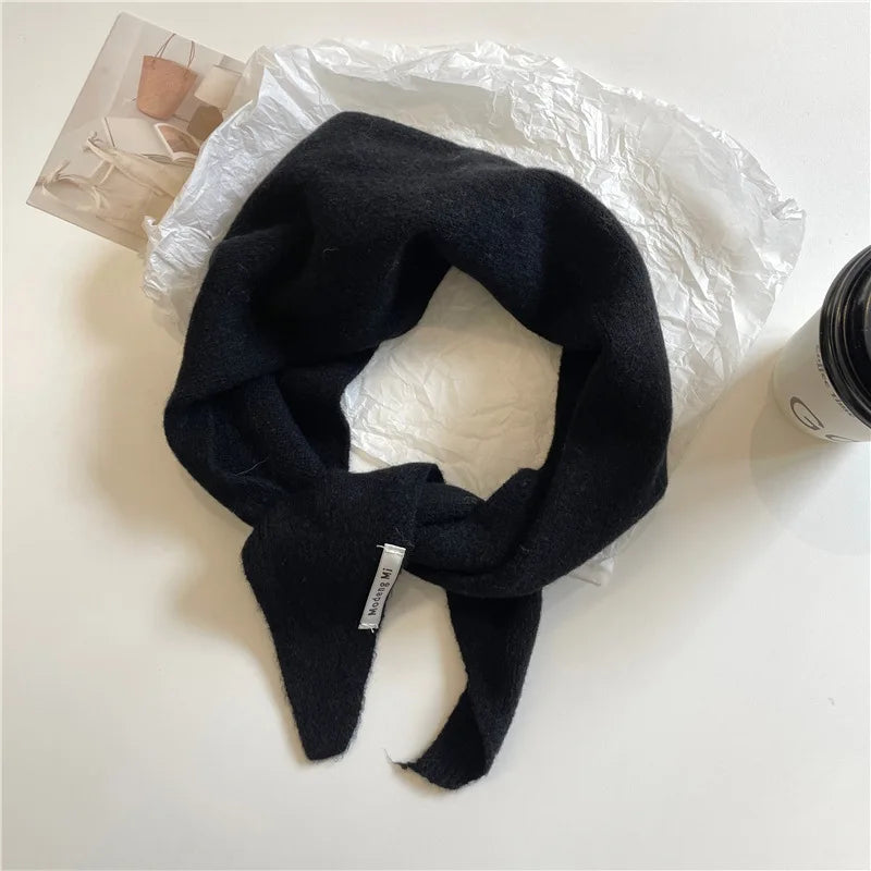 Solid Small Triangle Knit Scarf with Pointed Ends