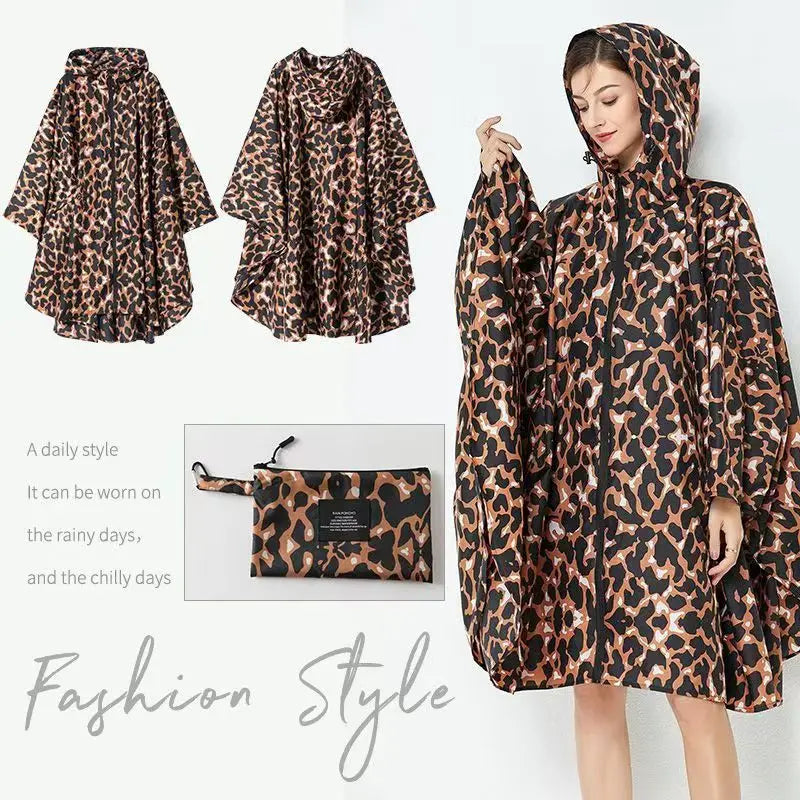 Hooded Printed Poncho for Layering over Tops and Dresses