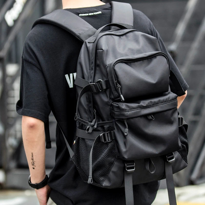 Men's Multi-Pocket Laptop Backpack with Buckle Details and Size Options