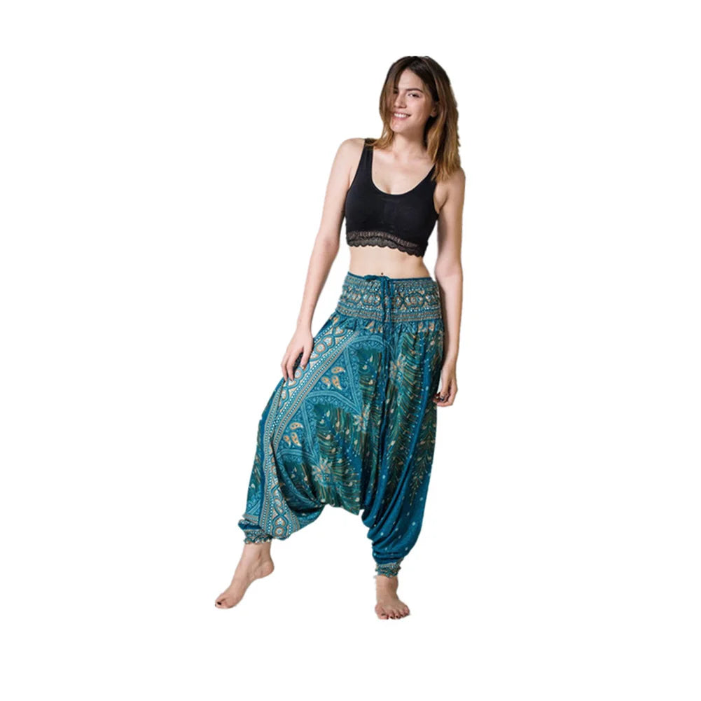 Unisex Cotton Harem Pants with Printed Convertible One Piece Styling