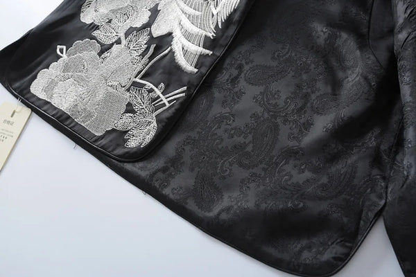 Vest For Women Chinese Style Disc Button Stand Collar Exquisite Craft Embroidery Animal Chiffon Silk Sleeveless Jackets