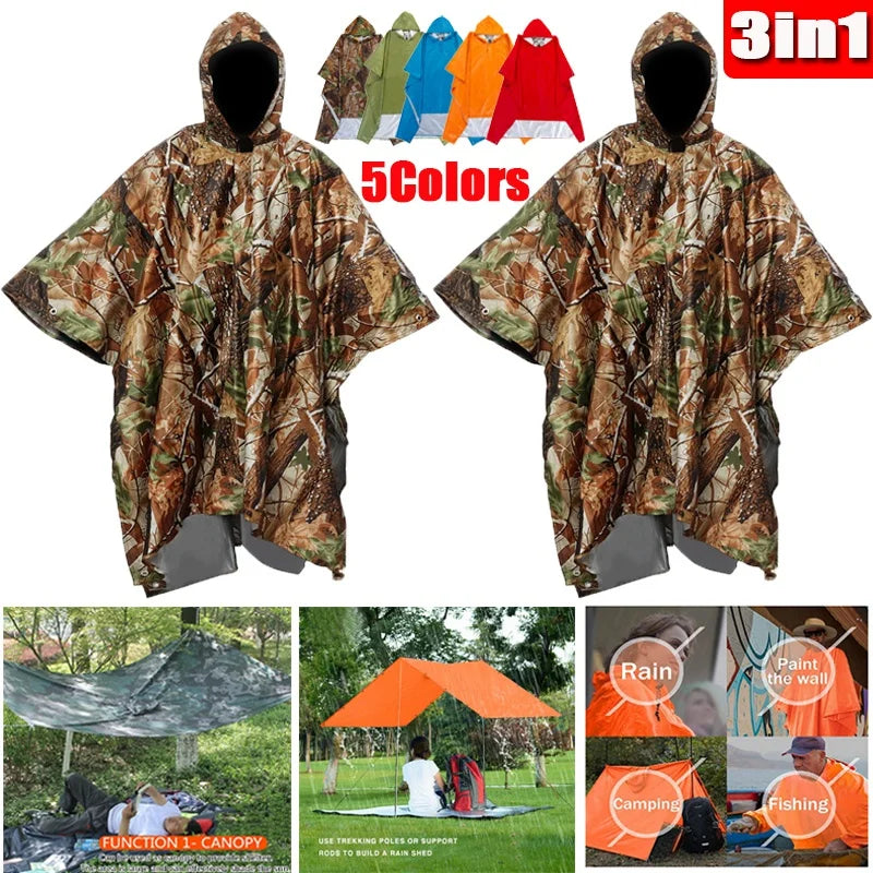 Camouflage Hooded Poncho for Layering over Tops and Dresses