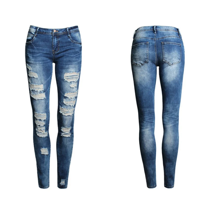 Women's Ripped Skinny Fit Denim Jeans For Everyday Outfits