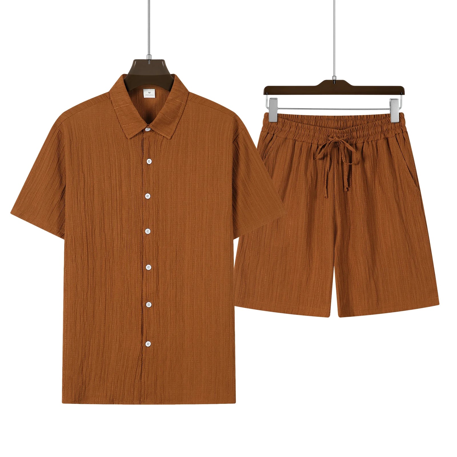 Men's Short Sleeve Button Front Pocket Detail Clothing Set