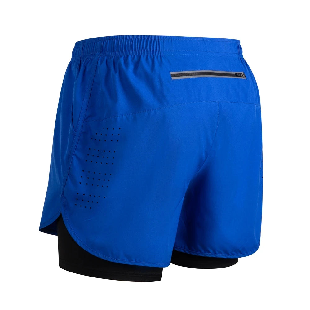 Men's Double Layer Running Shorts with Back Zipper Pocket