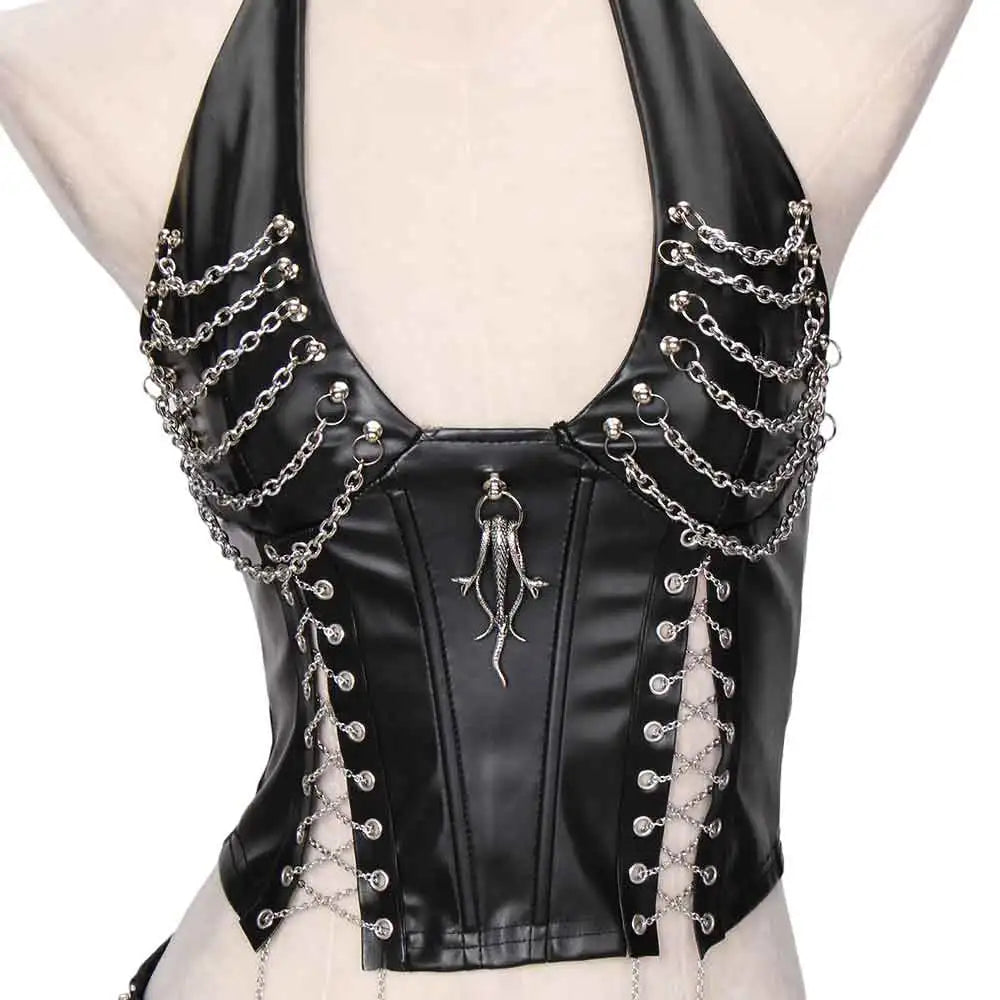 Women's Studded Crop Top with Decorative Spikes and Lace-Up Side Detailing