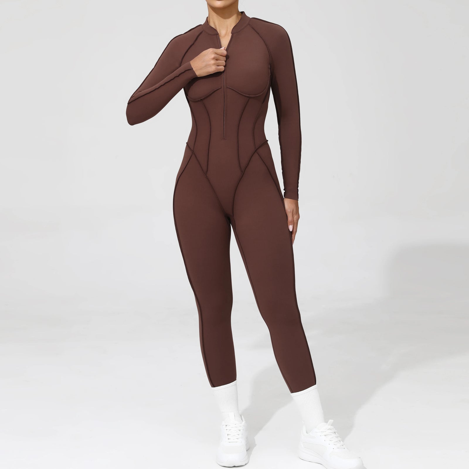 Women's Long Sleeve Zip Front Back Cutout Workout Jumpsuit