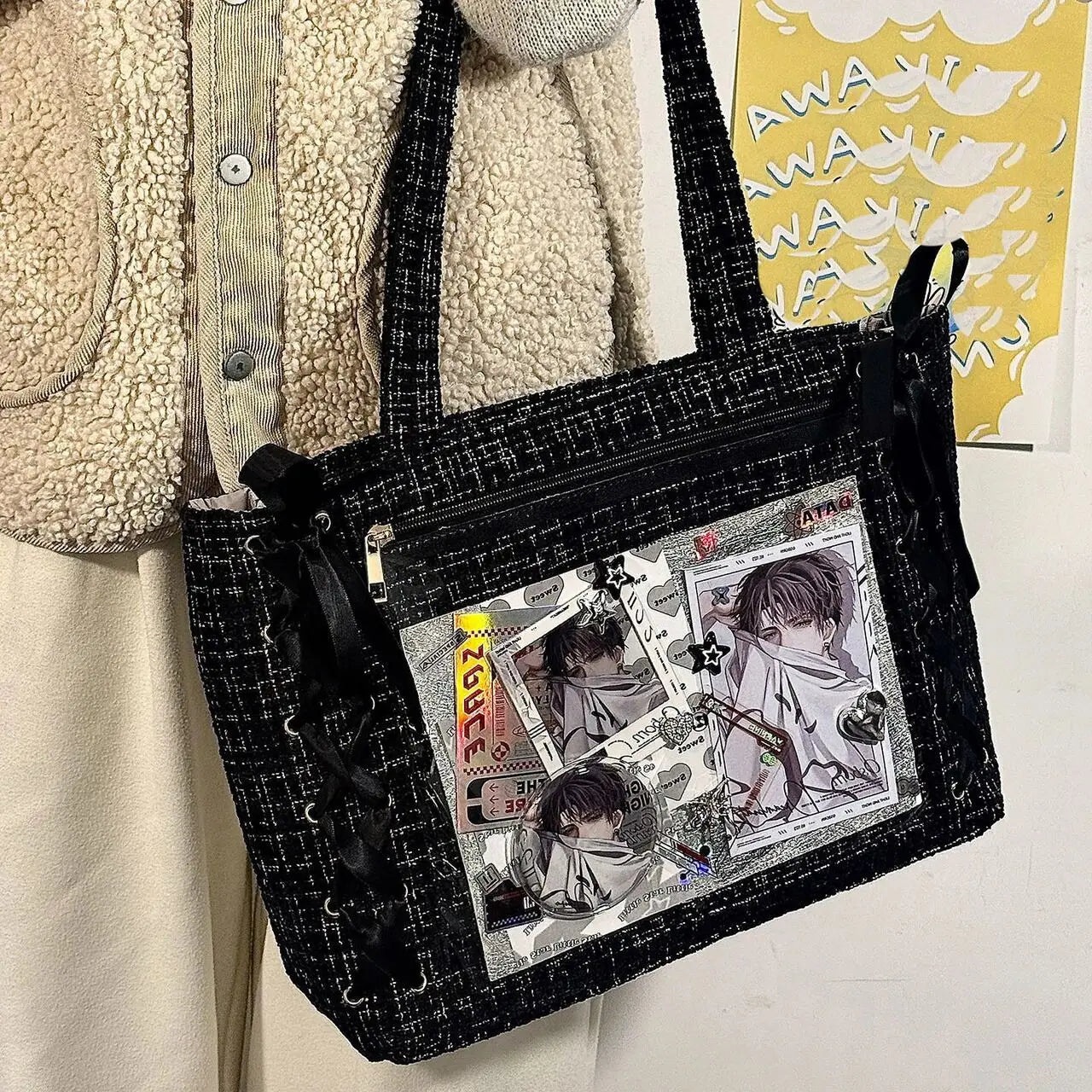 Decorative Display Tote Bag with Transparent Front Pocket