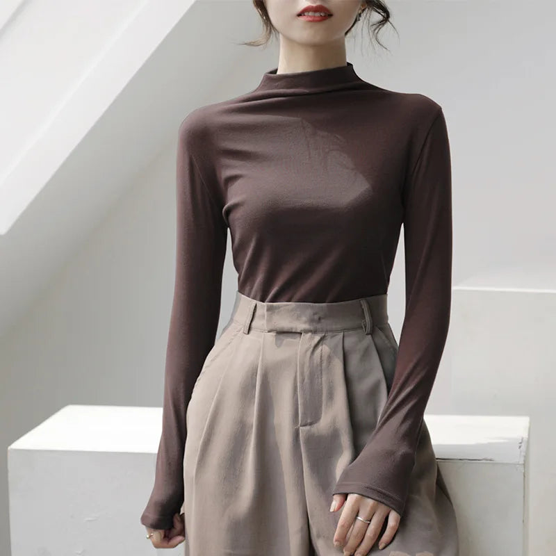 Women's Turtleneck Fitted Long Sleeve Sweater Casual Knit Layer