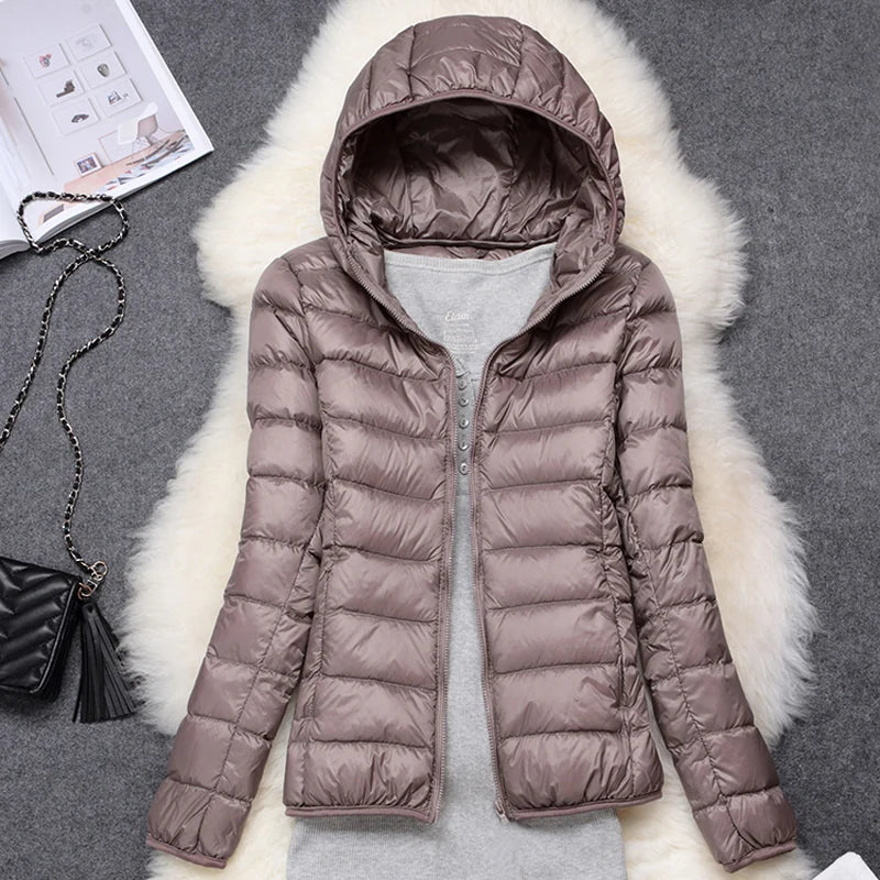 Women's Hooded Quilted Zip Front Jacket for Layered Outfits