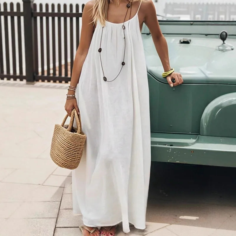 Women's Loose V Neck Spaghetti Strap Maxi Dress For Casual Outfits