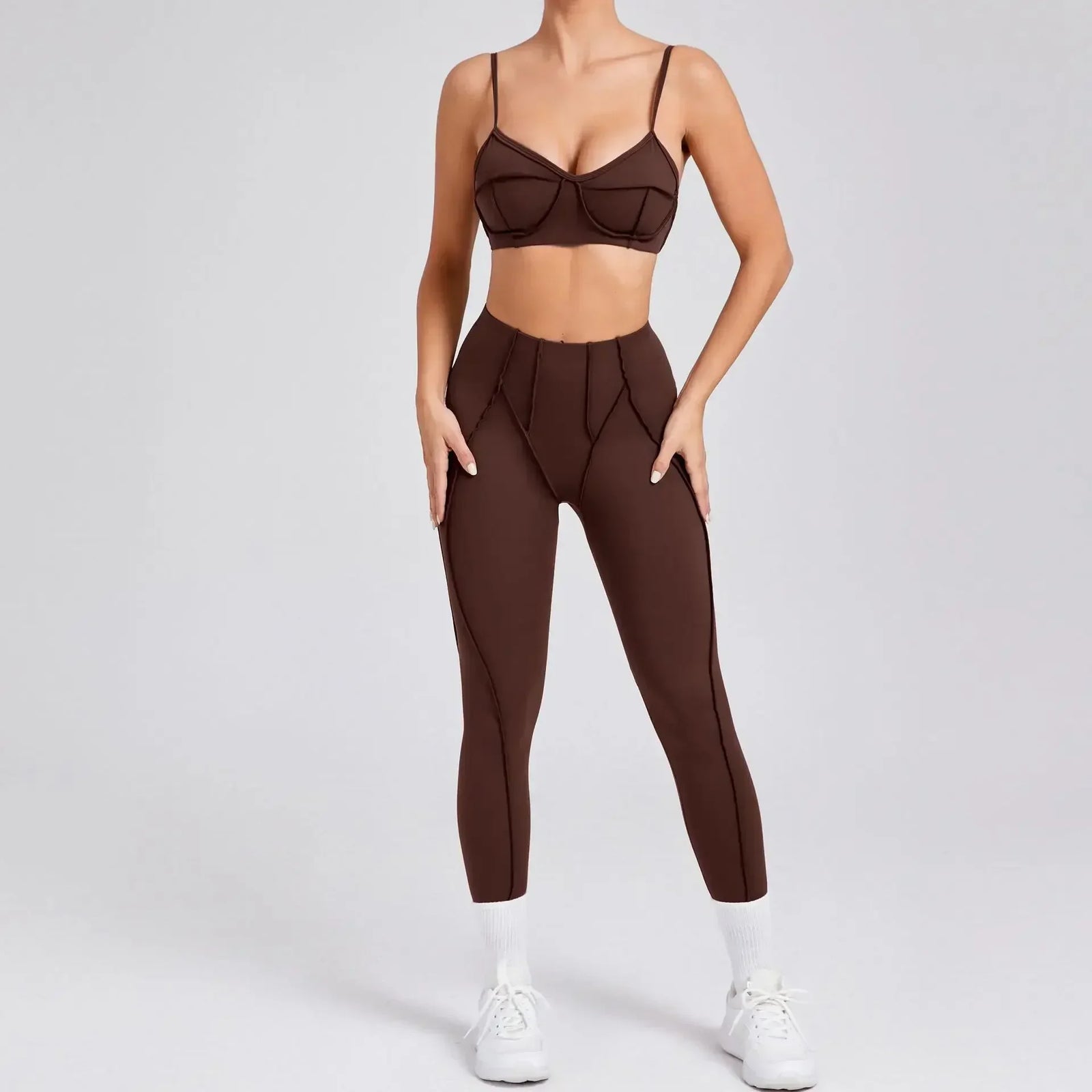 Women's Contrast Seam Bra And Leggings Yoga Set