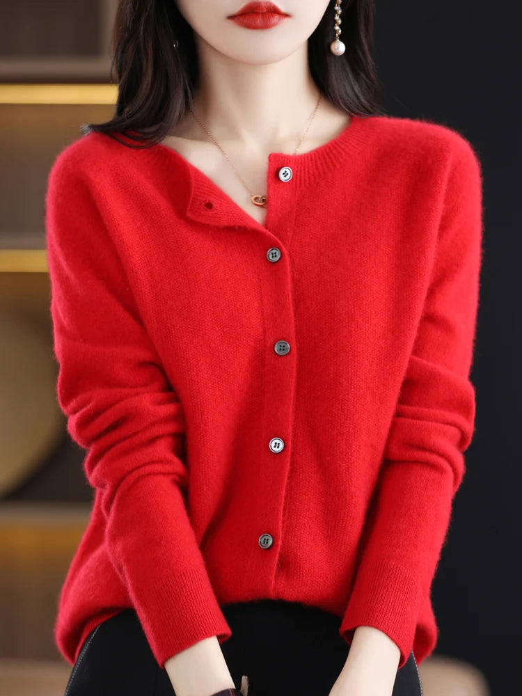 Women's Crew Neck Button Front Cardigan Casual Knit Layer