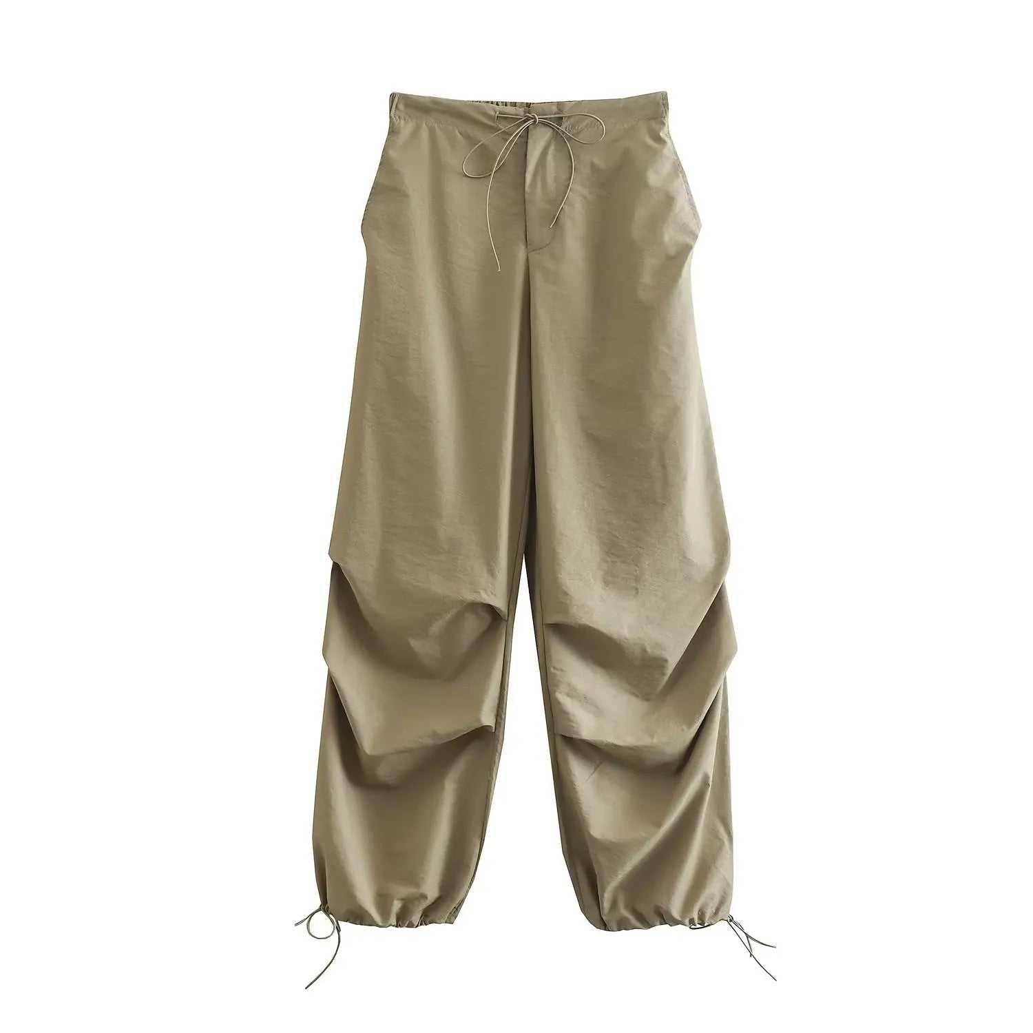 Women's Parachute Cargo Pants with Drawstring Waist and Adjustable Cuffs