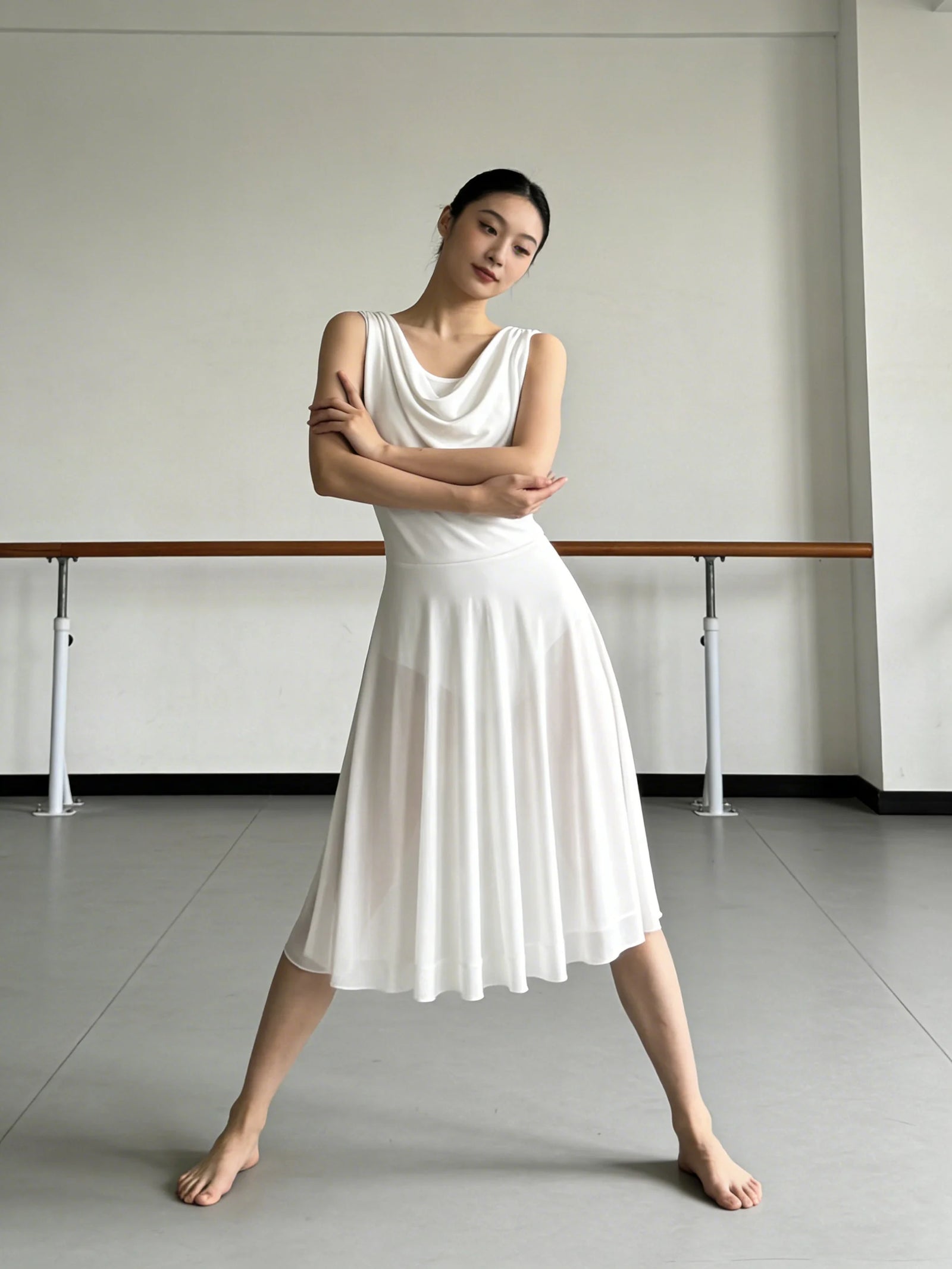 Women's Flowing Lyrical Dance Dress with V Neckline and Open Back