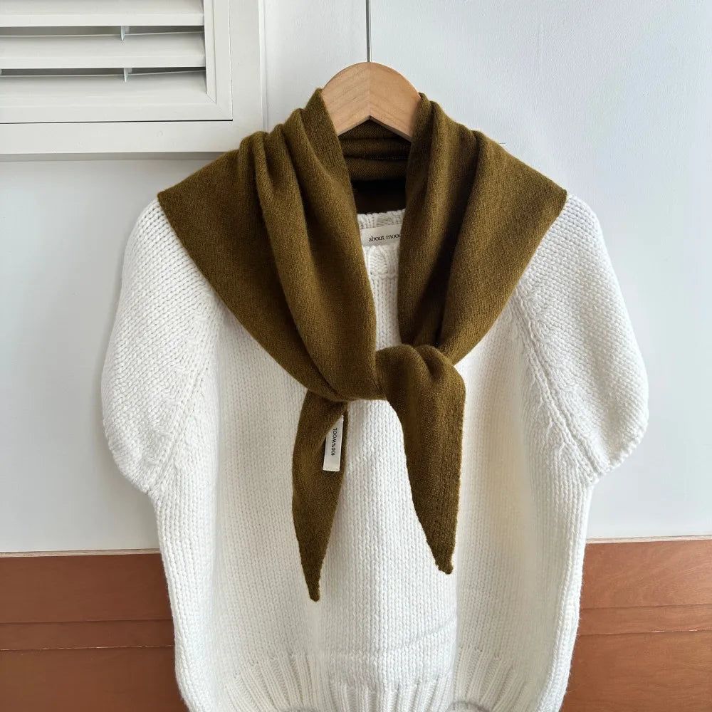 Solid Knitted Triangle Scarf with Tieable Pointed Corners