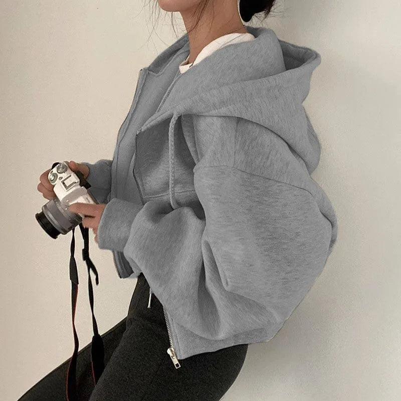 Long Sleeve Full Zip Casual Hooded Sweatshirt for Layering