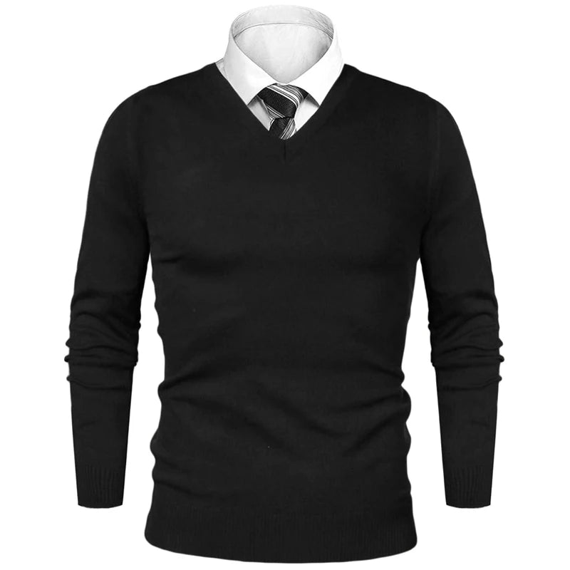 Men's V Neck Long Sleeve Knit Sweater