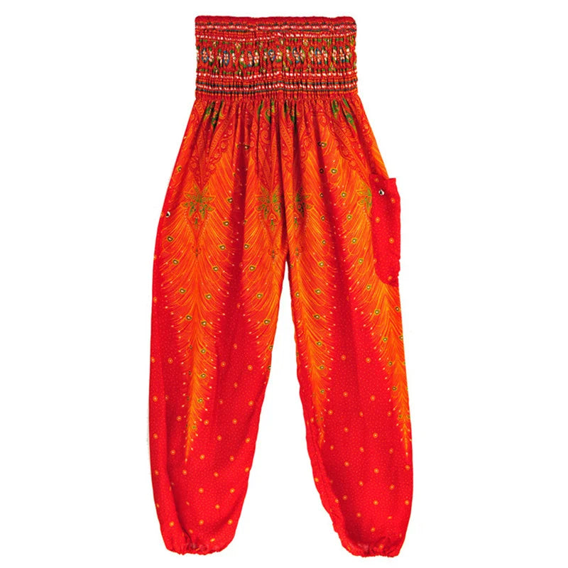 Women's Printed Rayon Harem Pants with High Waist and Gathered Ankles