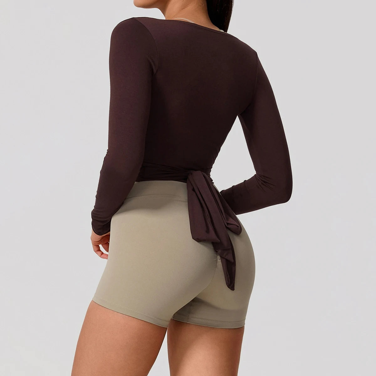 Women's Wrap Tie Front Long Sleeve Crop Top