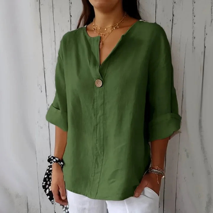 Women's V Neck Roll Sleeve Blouse