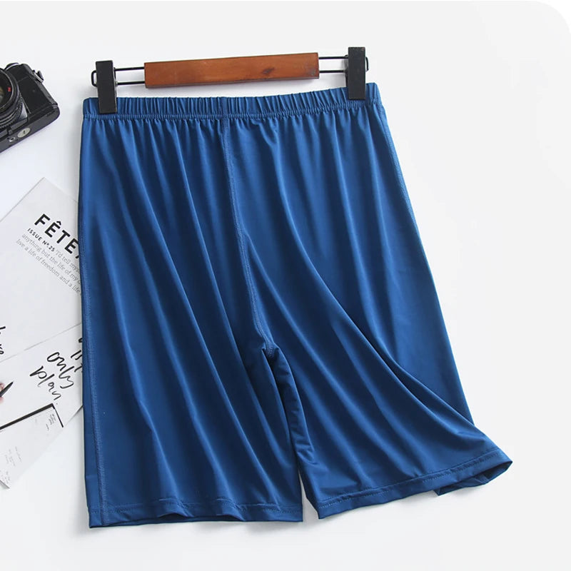 Men's Solid Elastic Waist Satin Look Lounge Sleep Shorts