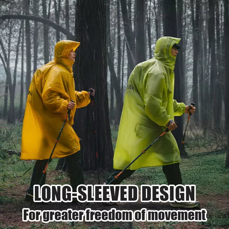 Hooded Outdoor Rain Poncho with Extended Hem and Sleeves