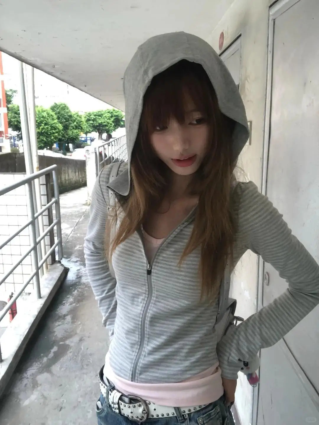 Striped Long Sleeve Full Zip Casual Hoodie for Layering