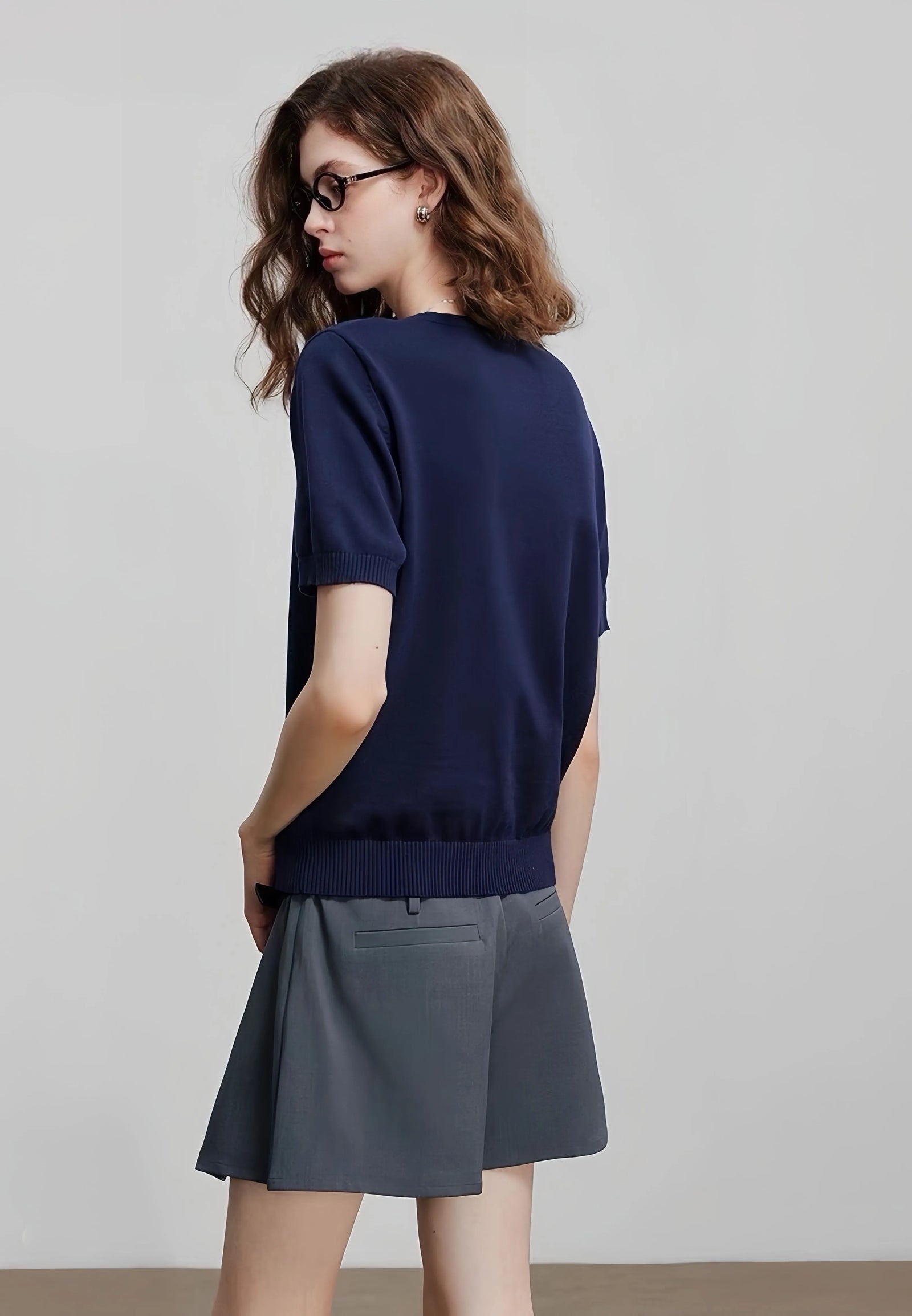 Stylish large-flower jacquard round-neck knitted short-sleeved women's loose ice silk T-shirt and thin top