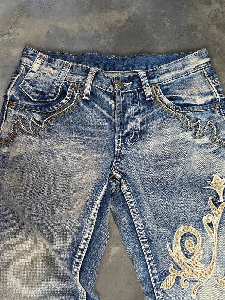 Women's Black Embroidered Flared Leg Denim Jeans For Everyday Outfits