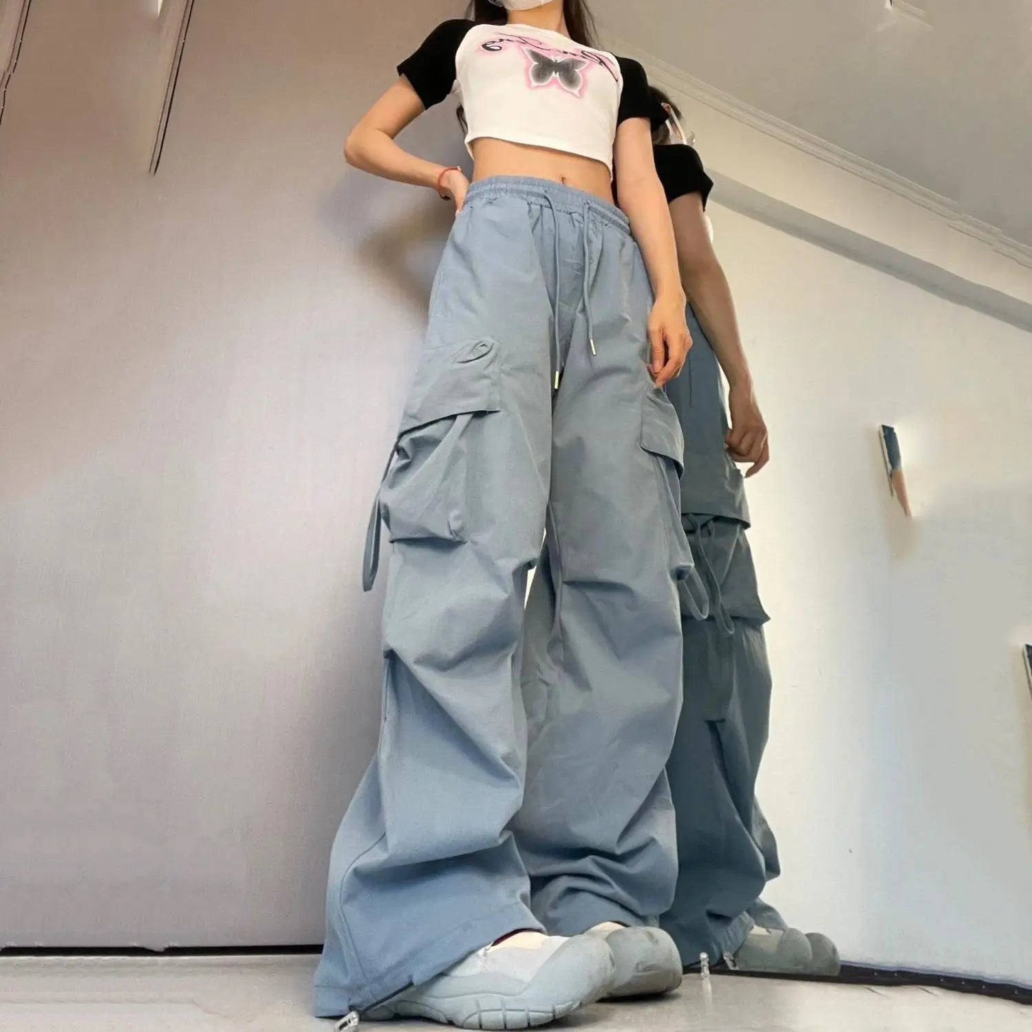 Full Length Wide Leg Casual Cargo Pants with Pockets