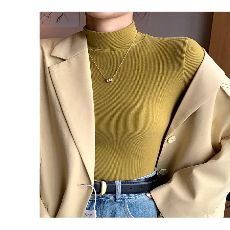 Women's Mock Neck Fitted Long Sleeve Sweater Casual Knit Layer