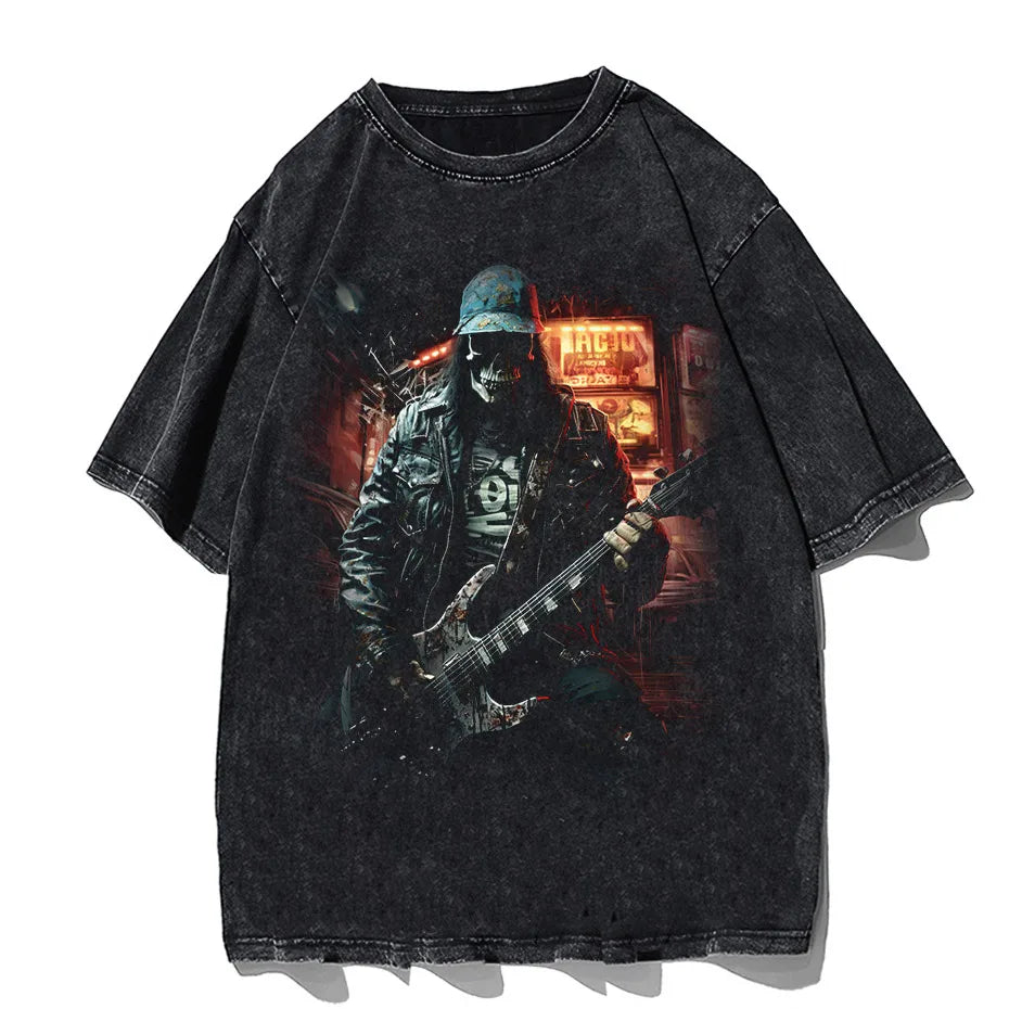 Hip-Hop Skull T-Shirt Men Vintage Harajuku Y2K Streetwear Black Cotton Tee