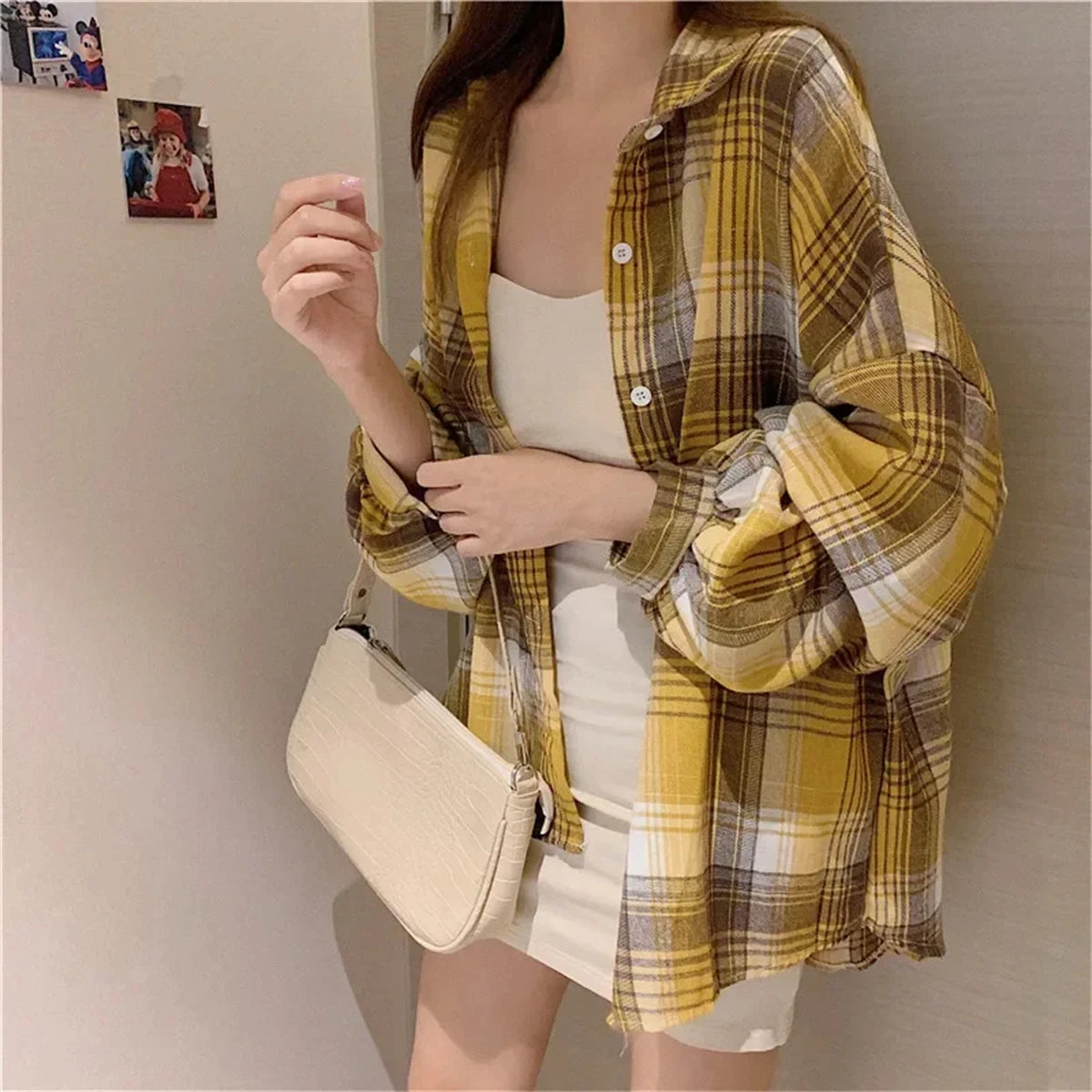 Women's Checked Collared Long Sleeve Shirt