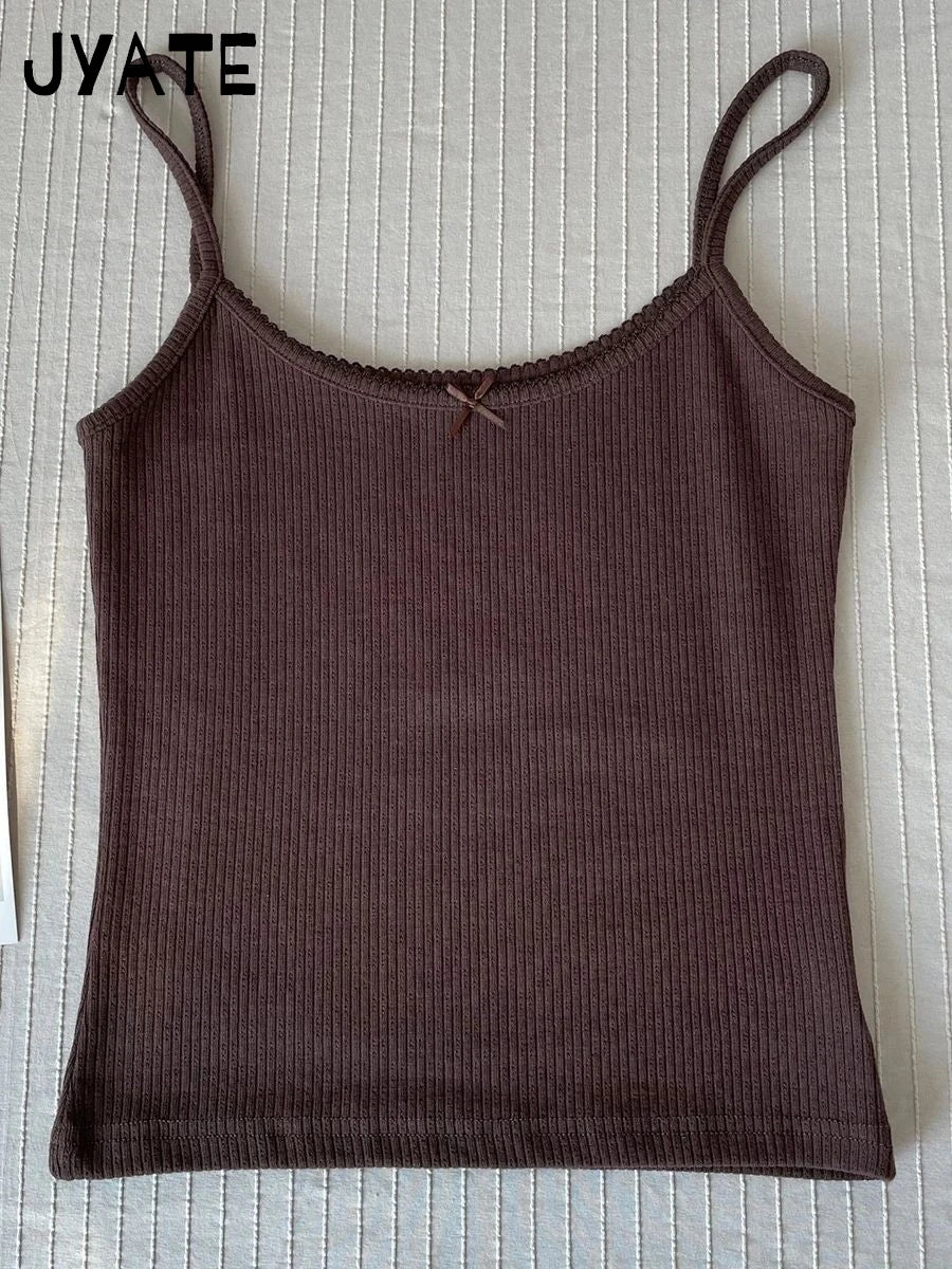 Women's Lace Trim Cotton Blend Camisole with Bow and Mixed Pattern Options