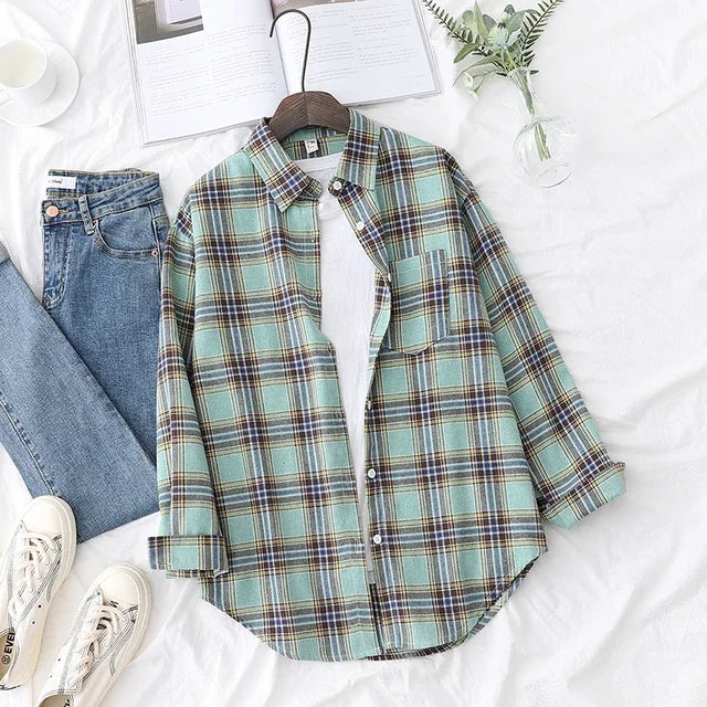 Women's Checked Collared Long Sleeve Shirt