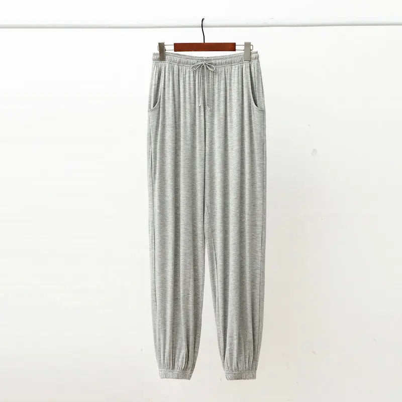 Men's Solid Cuffed Elastic Waist Long Lounge Pajama Pants